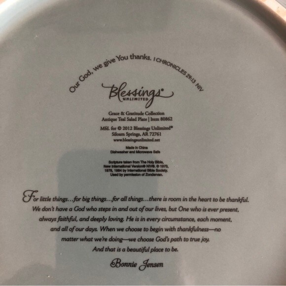 Blessings Unlimited Gratitude Plates Blue 10” Grace Gratitude Collection Set 1 - Picture 4 of 12
